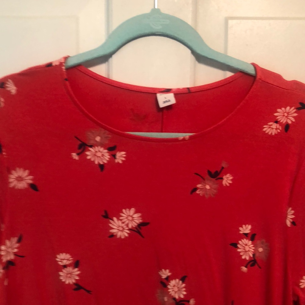Old Navy Swing Dress Size Large Orange with a navy and white flowers